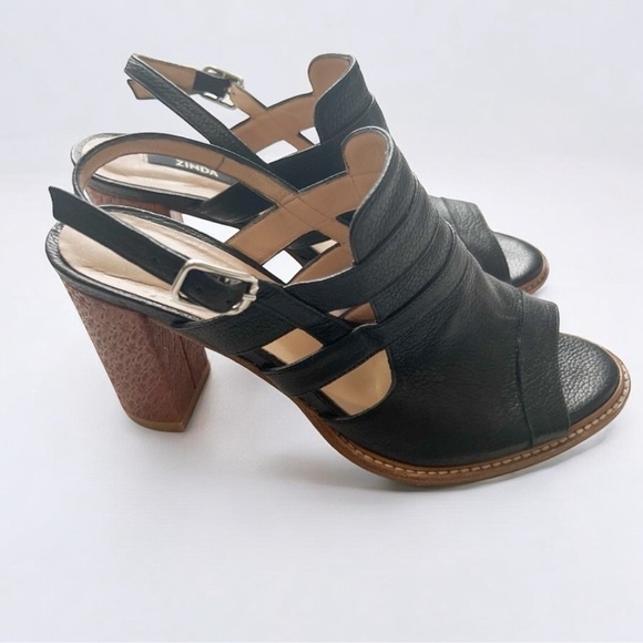 Zinda Black Leather Strappy  Heels Sz 38 - Picture 6 of 10